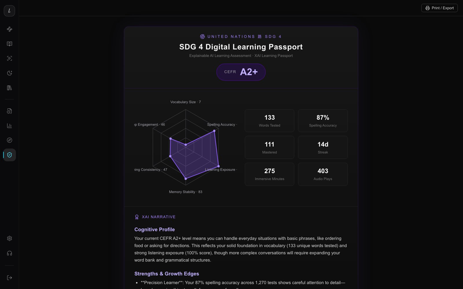 Learning Passport interface screenshot